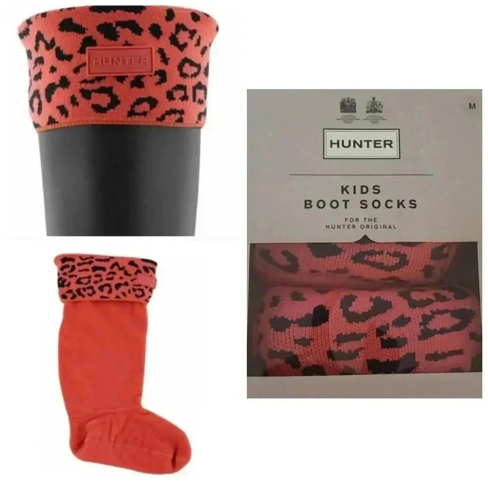 Hunter Snow Orange Leopard Boot Socks Children's Size Medium New